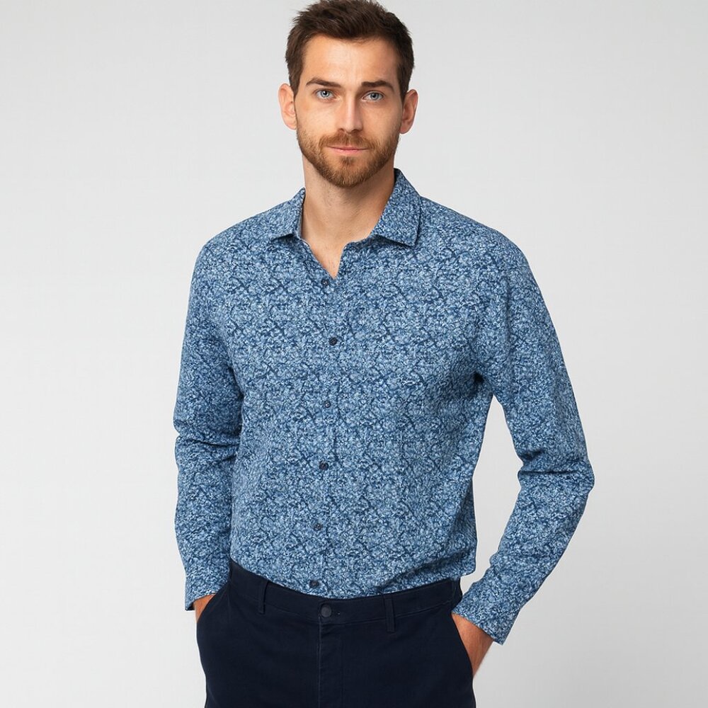 Tallia Sport Men’s Blue Floral Button Down Shirt · Long Sleeve · Size L